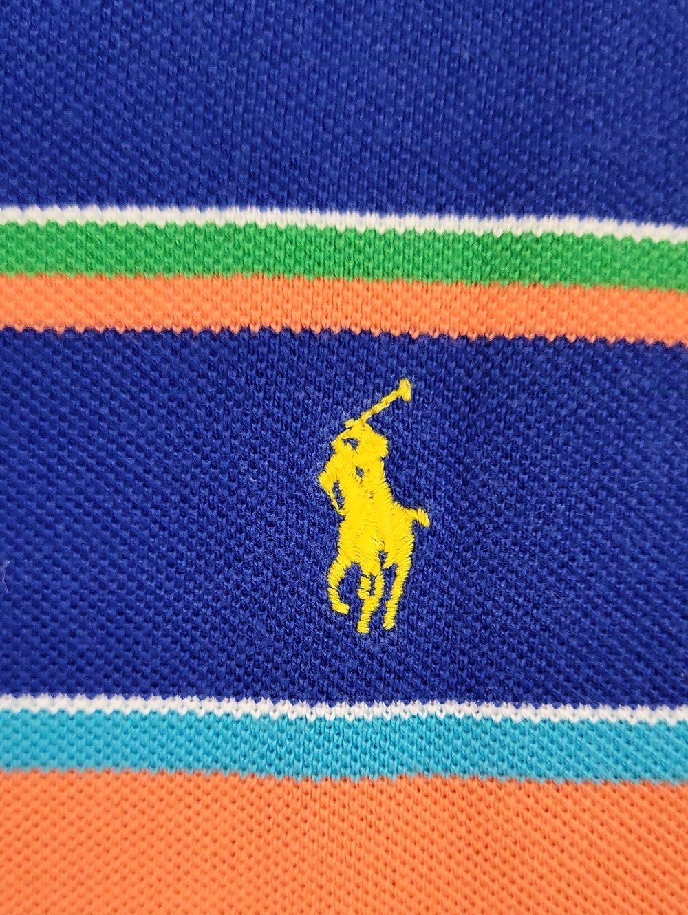 Polo by Ralph Lauren Red Blue Orange Green White Stripe Polo Shirt SIze Medium